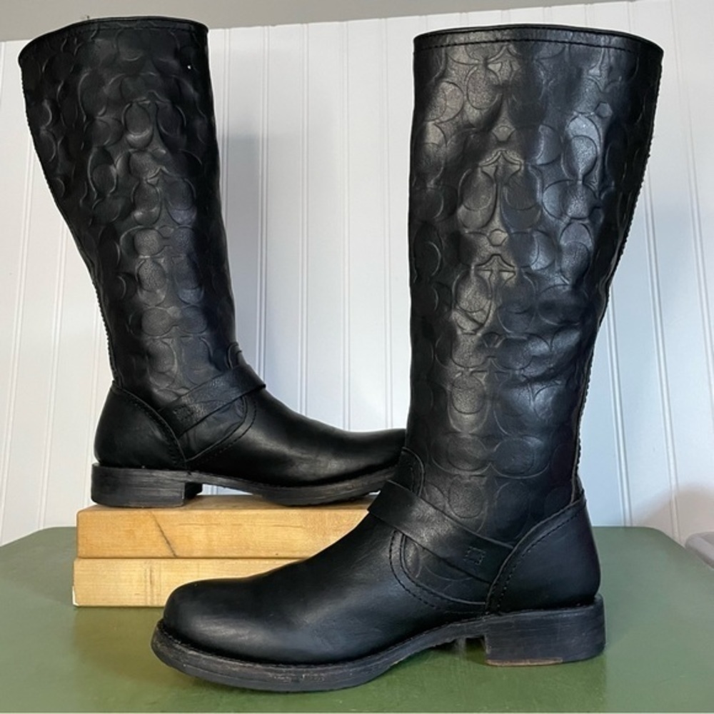 Frye x Coach Collab Knee Boots w Low Key Monogram/Logos - Picture 7 of 15